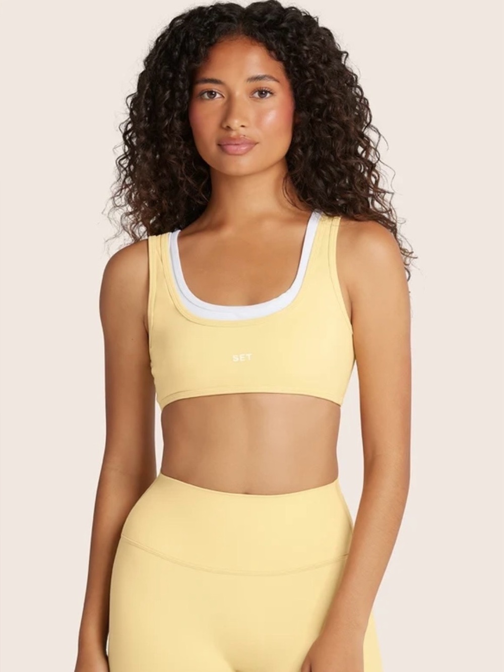 SET Active AIRLUXE Butter Yellow Layered Bra and Leggings Set - S